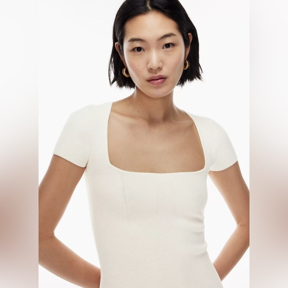 Aritzia Babaton Emerge Mini Dress White Birch Cream Ribbed Bodycon - Picture 4 of 11